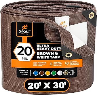 Brown and white 20 mil ultra heavy duty 20x30 foot tarp with reinforced grommets