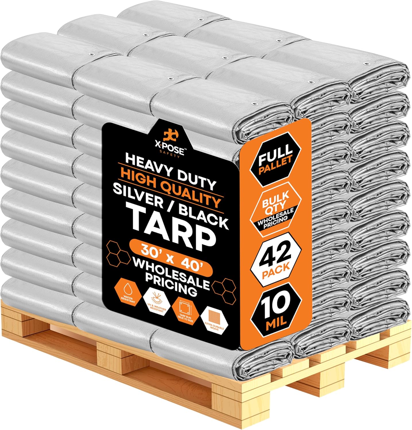 30' x 40' Heavy Duty Poly Tarp - 10 Mil (Bulk Pallet) - Mega Tarps