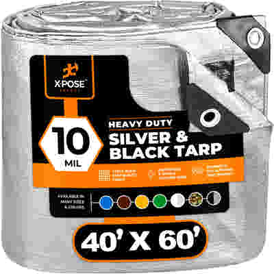 40x60 heavy duty silver and black tarp 10 mil thick by XPOSE tarps roll